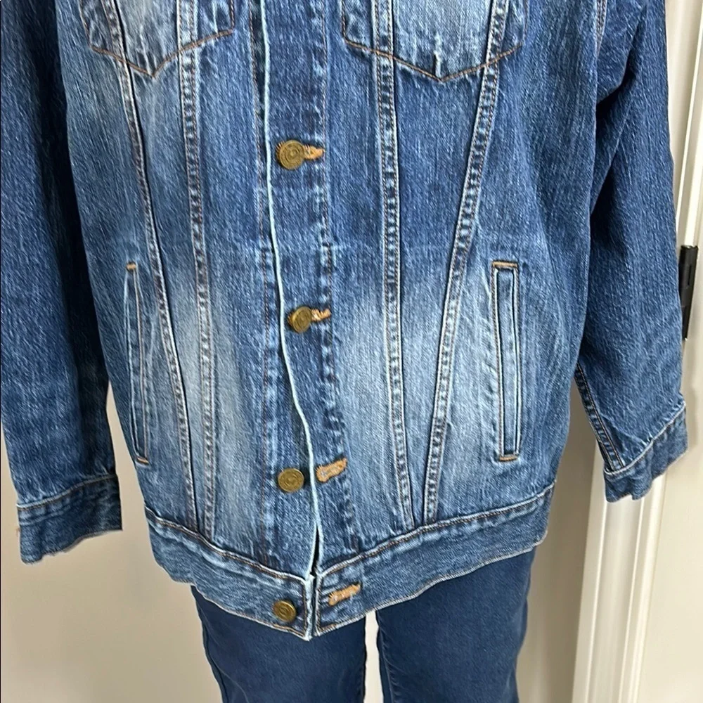 SANDRINE ROSE X FREE PEOPLE Denim Jacket Lartiste Blue Not Yours Embroidered NEW - Picture 7 of 11